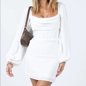 Princess Polly Lillie Long Sleeve Mini Dress White Size 6